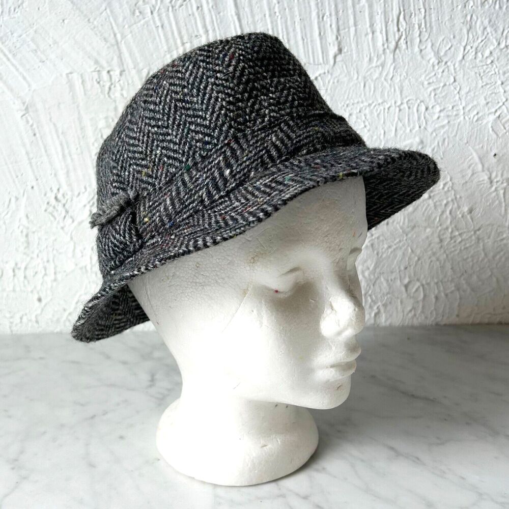 Grey Herringbone Wool Bucket Hat Men's Medium Vermont Country Store